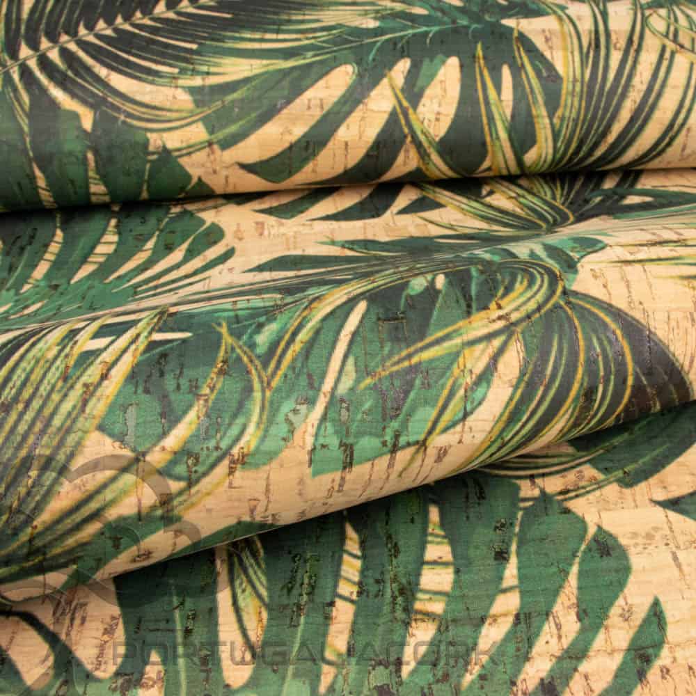 Cork fabric printing Jungle Leaves-1