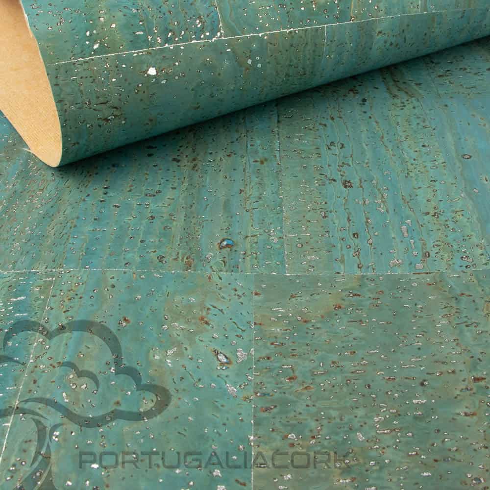 Cork fabric Blue with silver