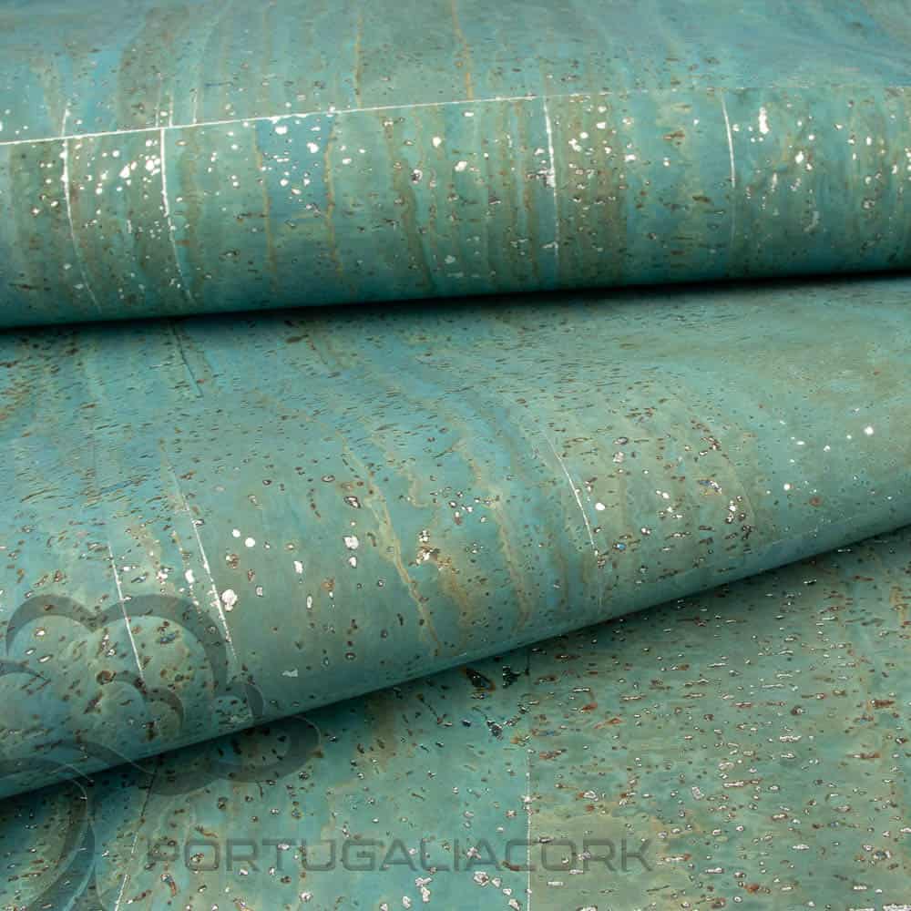 Cork fabric Blue with silver-1