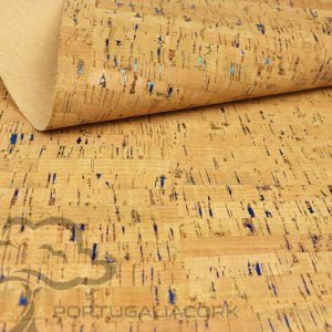 Cork fabric Natural with blue