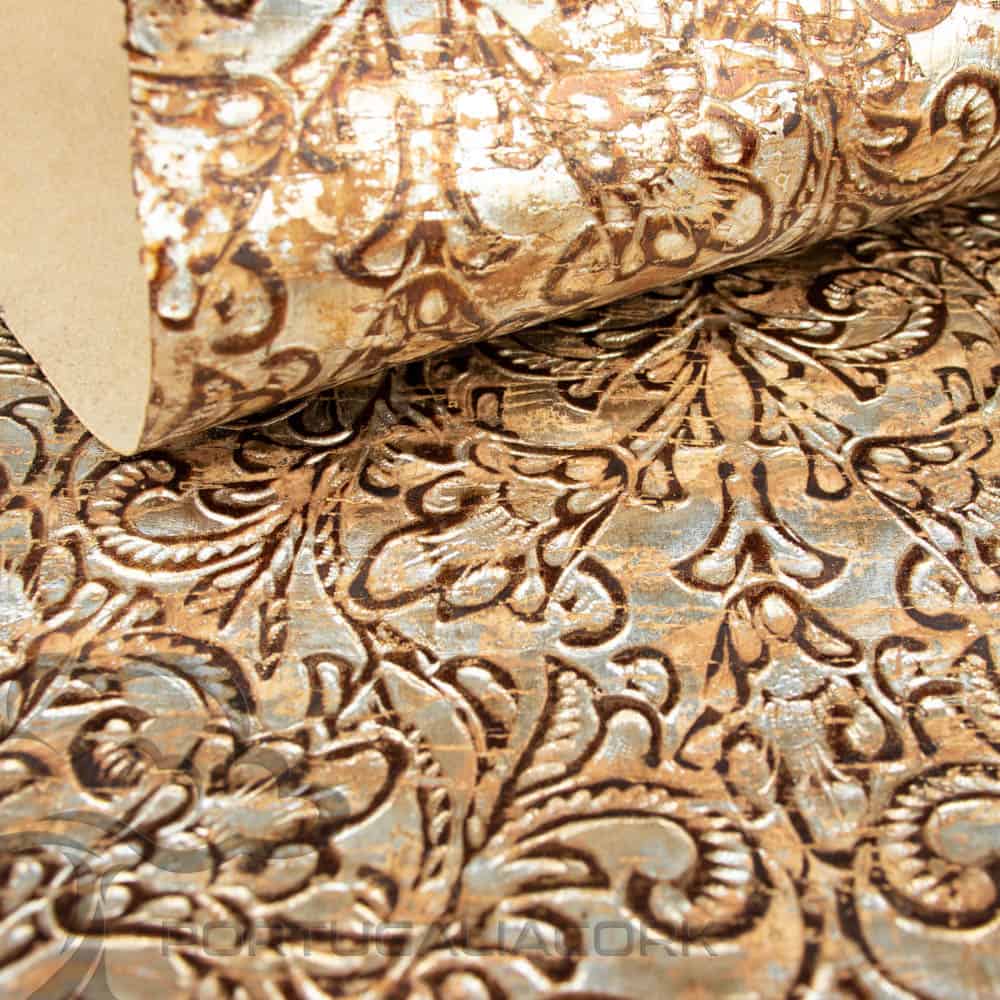Cork fabric Damask emboss bronze-2
